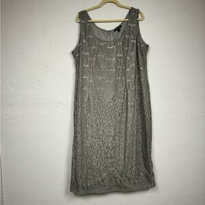 Roamans Grey Lace Sequins Sleeveless Midi Dress Womens 22W Formal Stretch Modest